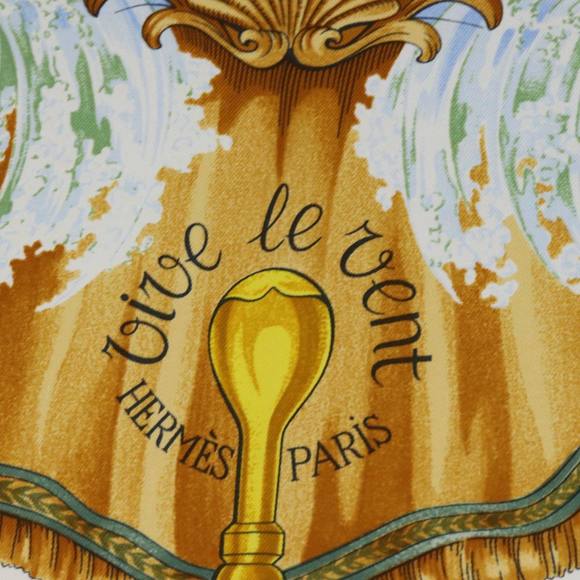 HERMES Carre 90 vive le vent Scarf Silk Orange Auth ki4369 - Picture 12 of 15